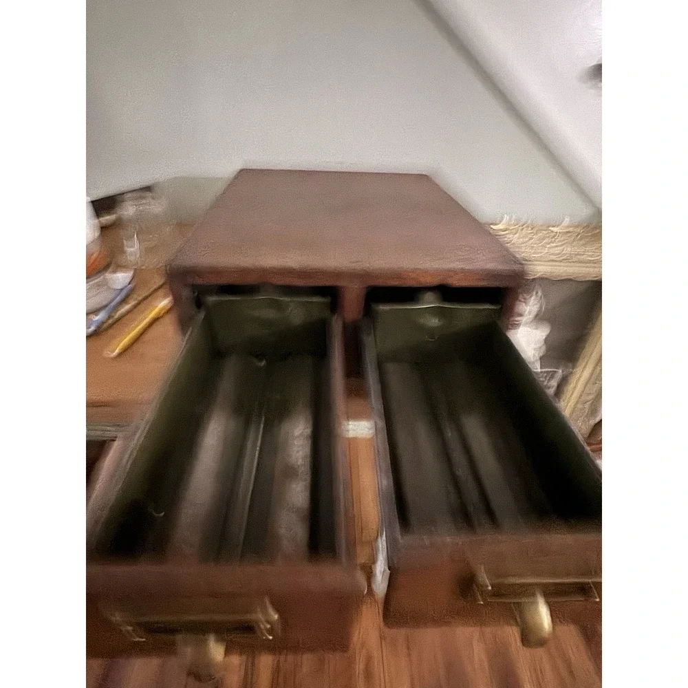 Antique Remington Rand Card Catalog 2 Drawer Library File Box Dovetail Oak